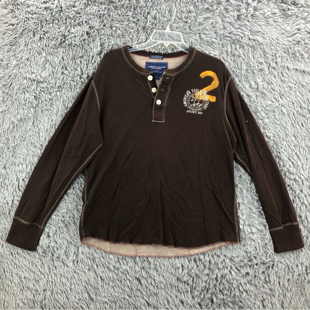 American Eagle Outfitters Shirt Mens XL Brown Vintage Fit Henley Shirt